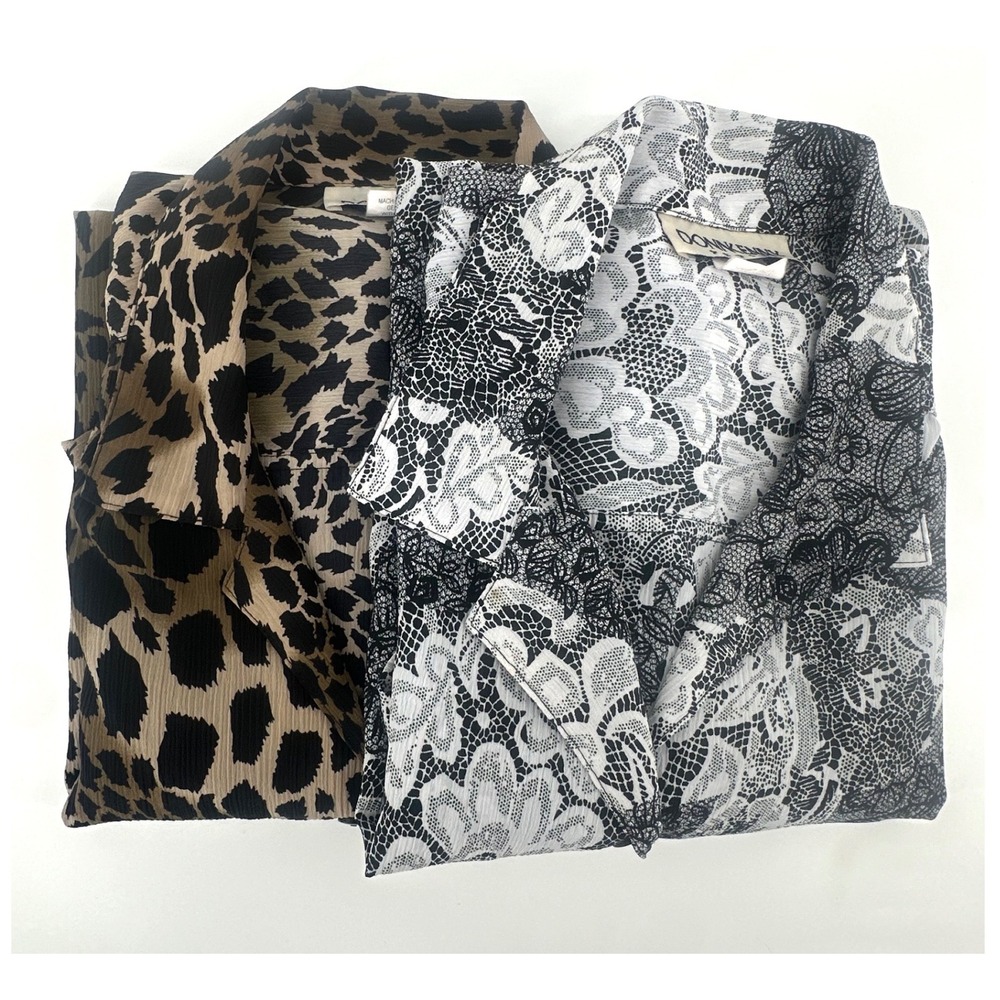 Donnkenny Petite Set of 2 Button Down Blouses PXL Leopard Floral Lace Print Tops